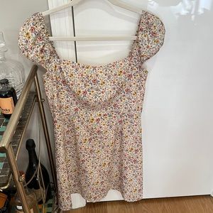 French Connection floral mini dress with puff sleeves